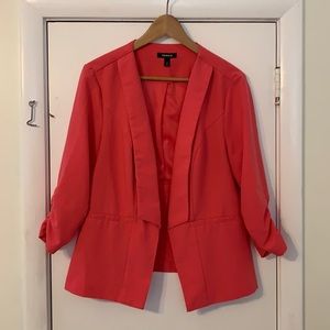 Pink Open Front Blazer with Ruched Sleeves